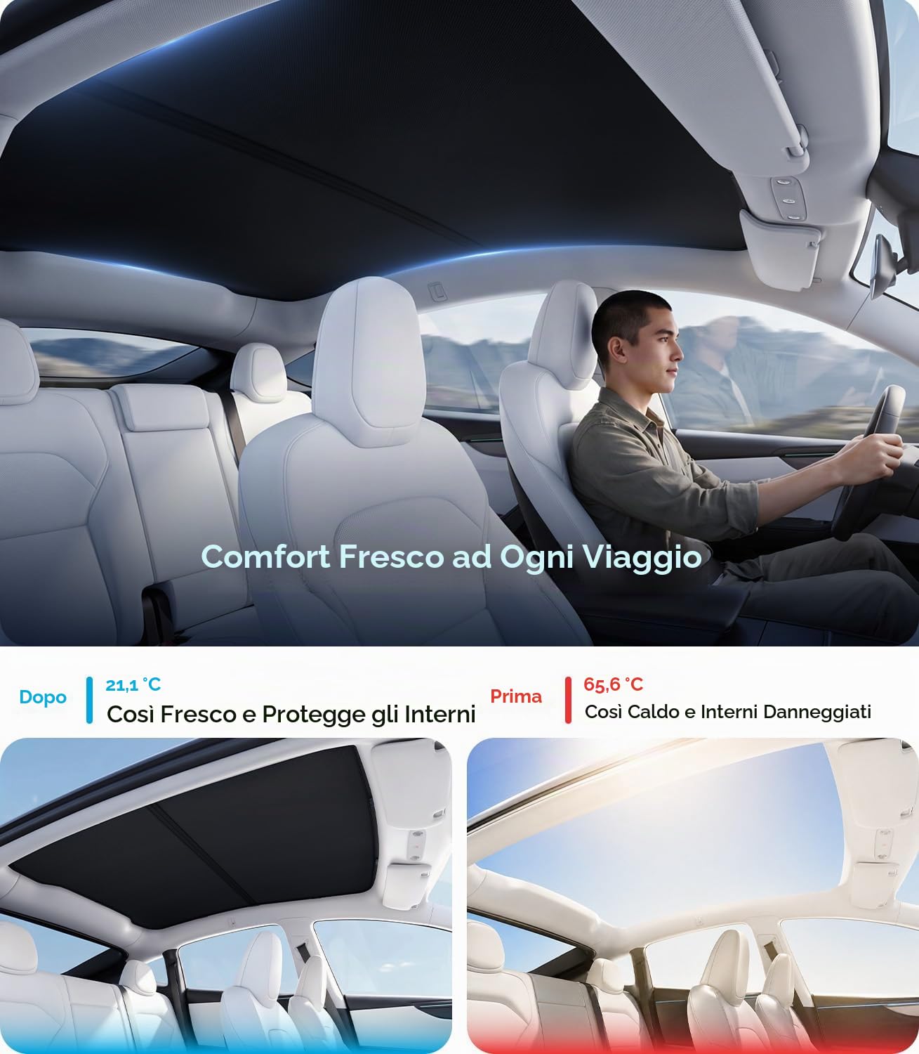Wigoo Tesla Nuovo Modello Y Accessori Parasole per Tetto [Non Si Appanna, Nano Rivestimenti a Cristalli di Ghiaccio] Parasole per Tetto in Vetro con Isolamento Termico, Accessori per Tesla Nuovo