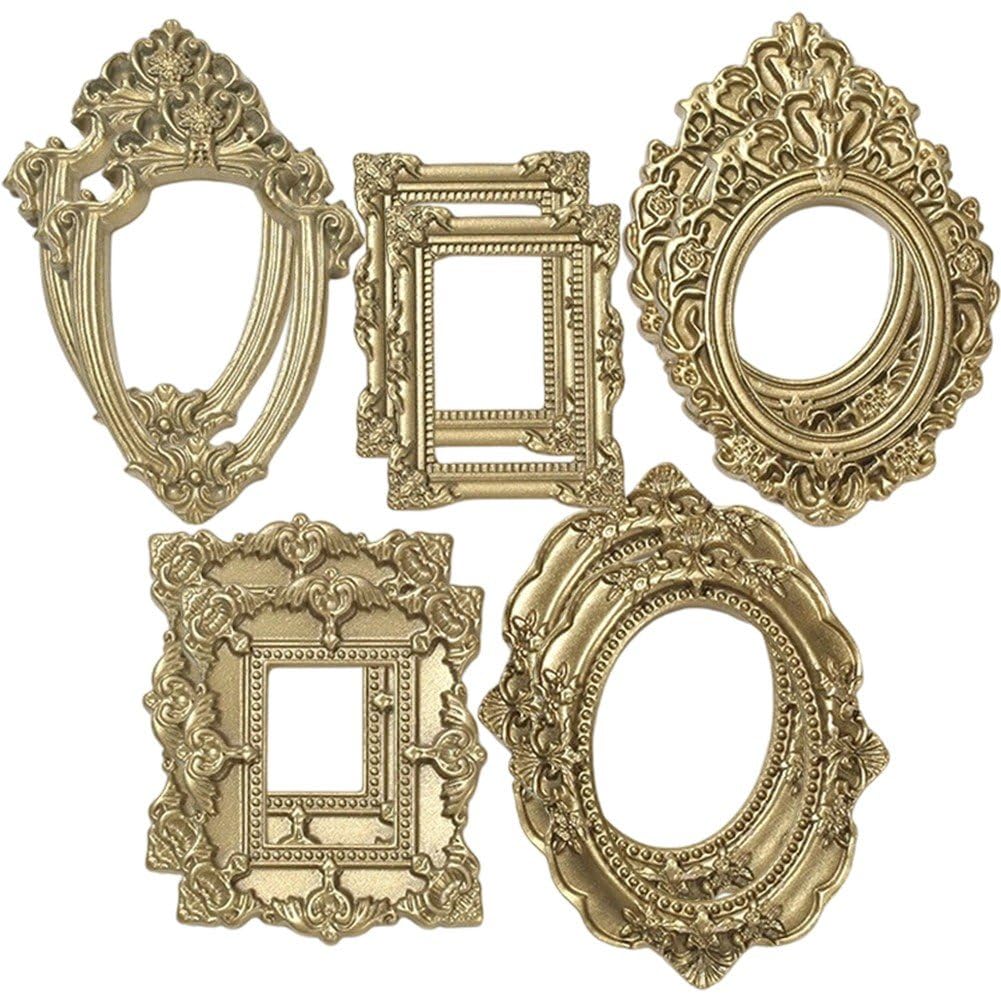 10pcs Miniature Picture Frame,Small Gold Resin Frames,Vintage Charm Carving Frames for Party Crafts Diy and Wall Hanging
