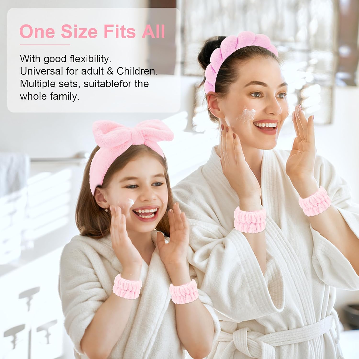 CAVETEE 6 Pack Spa and Makeup Headbands for Face Washing - Cute Puffy Bubble Bow Tie Headbands with Wristbands for Women and Girls - Image 4