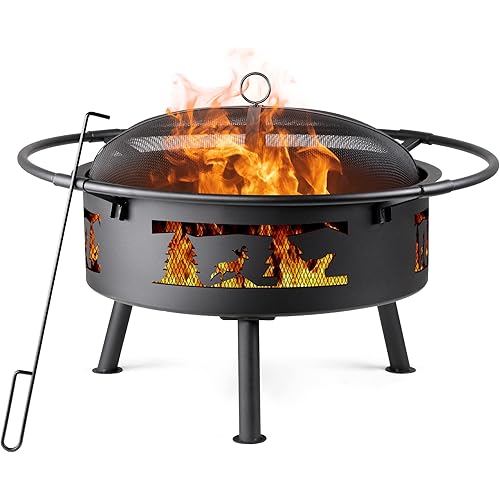 Fire Pit,Outdoor Fire Pits,Wood Fire Pits,Wood Burning Fire Pit,30" Fire Pits for Outside Patio,Backyard Fire Pit with Spark Screen,Log Grate,Poker