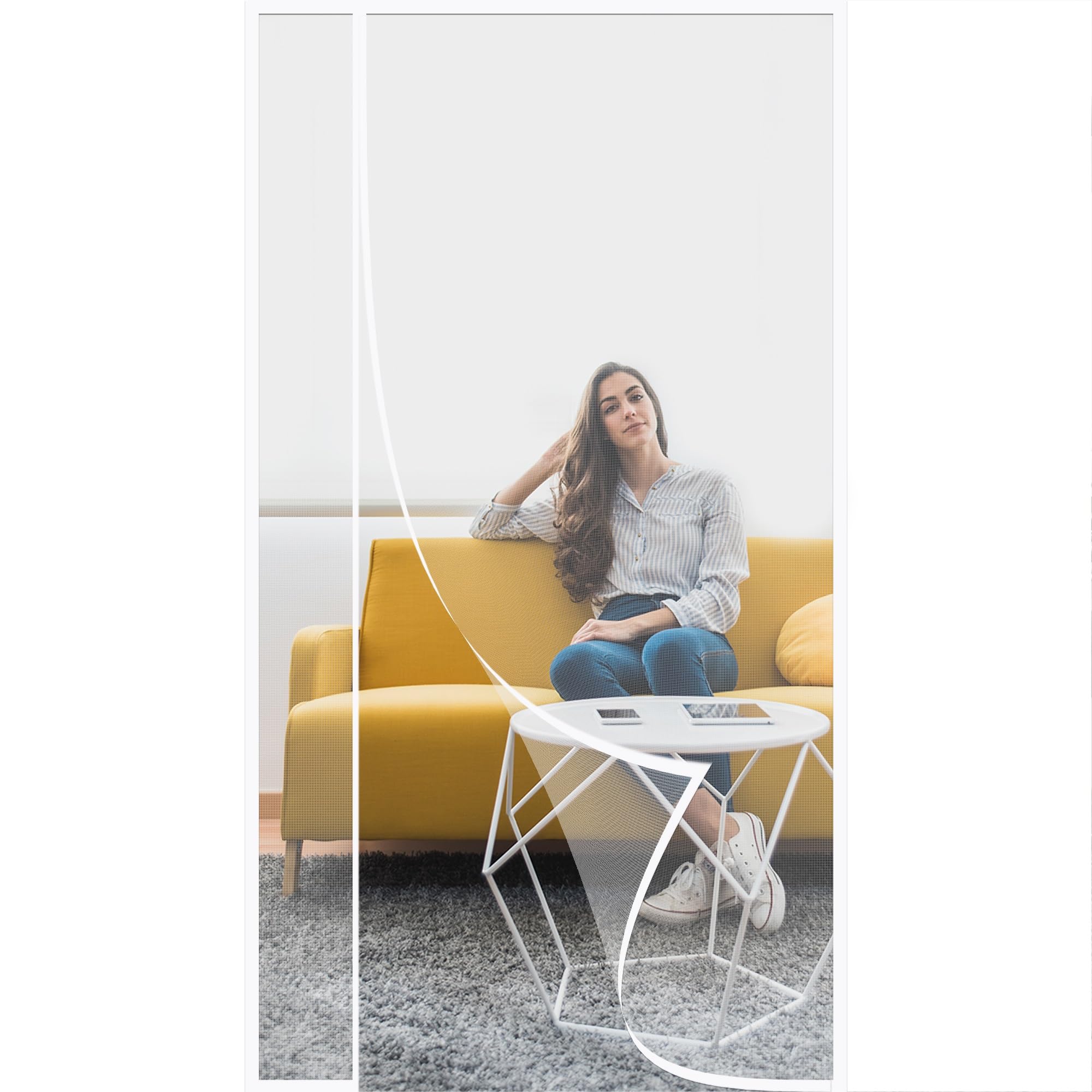 Wyrht White Mesh Magnetic Screen Door 185X210cm Side Opening Mosquito Net Door Nets Fly Insect Screen Upgrade Enhanced Mesh Keeps Bugs Mosquito Out Let Breeze In