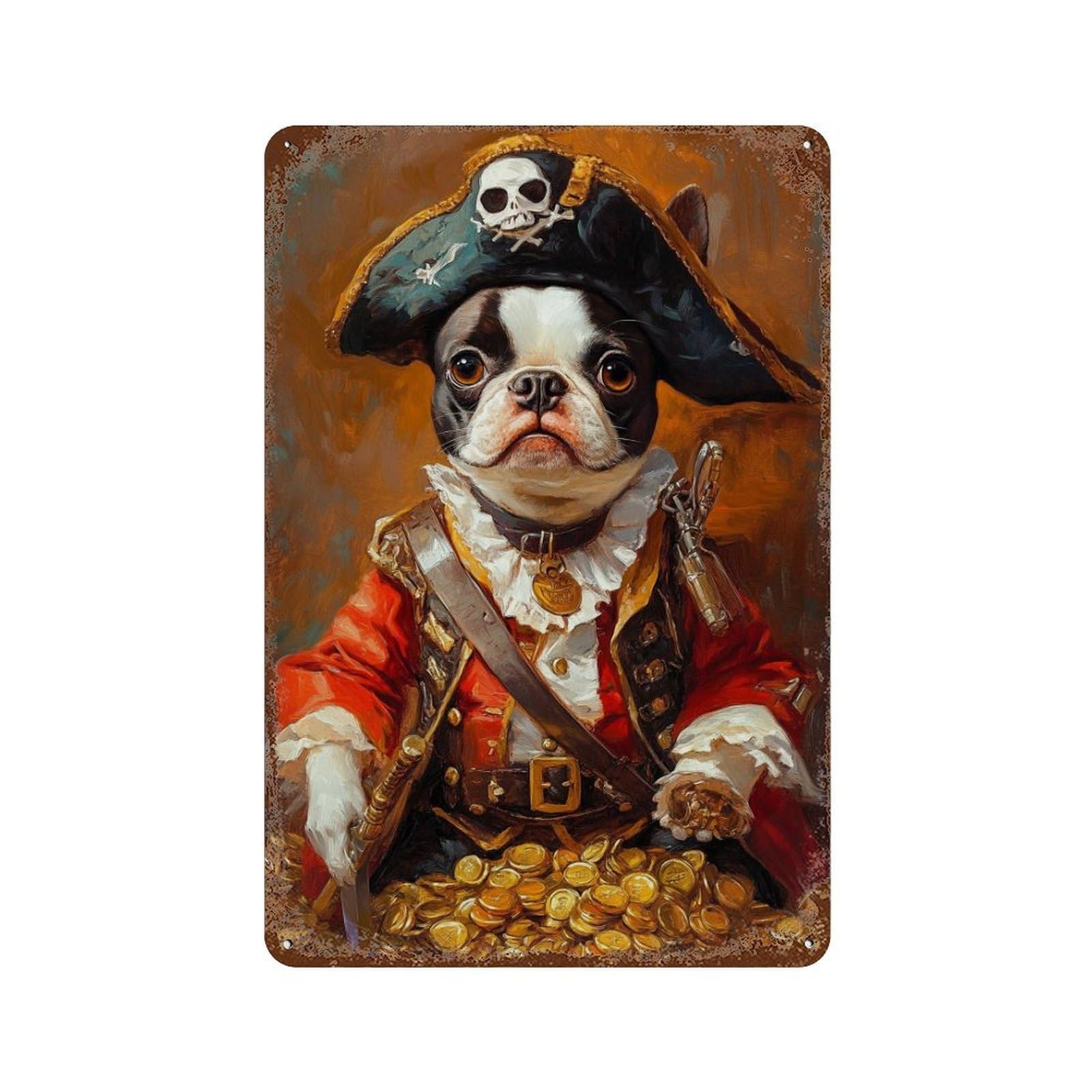 Pirate Dog Treasure Chest-16 Retro Metal Sign 11.8"x7.9", for Bistro, Counter And Cafe Decor, Rustic Home Decor