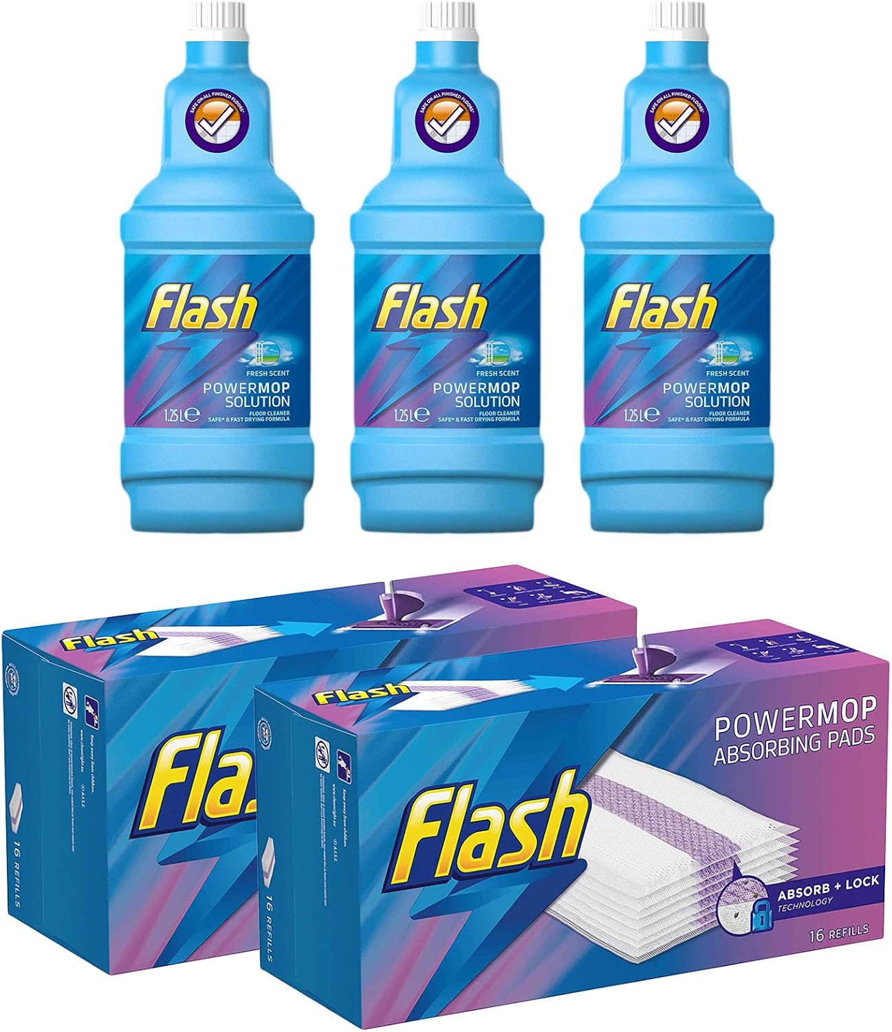 Household Cleaning Tools Home Garden Flash Powermop Solution 1x1 25 L Bottle 16 Refill Absorbing Pads For All Floor Carpet Floor Sweepers