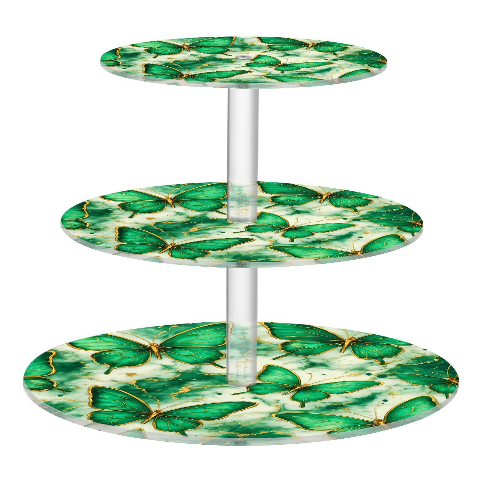 Nander 3 Tier Cupcake Stand,Green Butterfly Large Cupcake Tower Display, Round Cupcake Holder, Acrylic Dessert Stand, Pastry Display Tree for Party, Wedding, Baby Shower