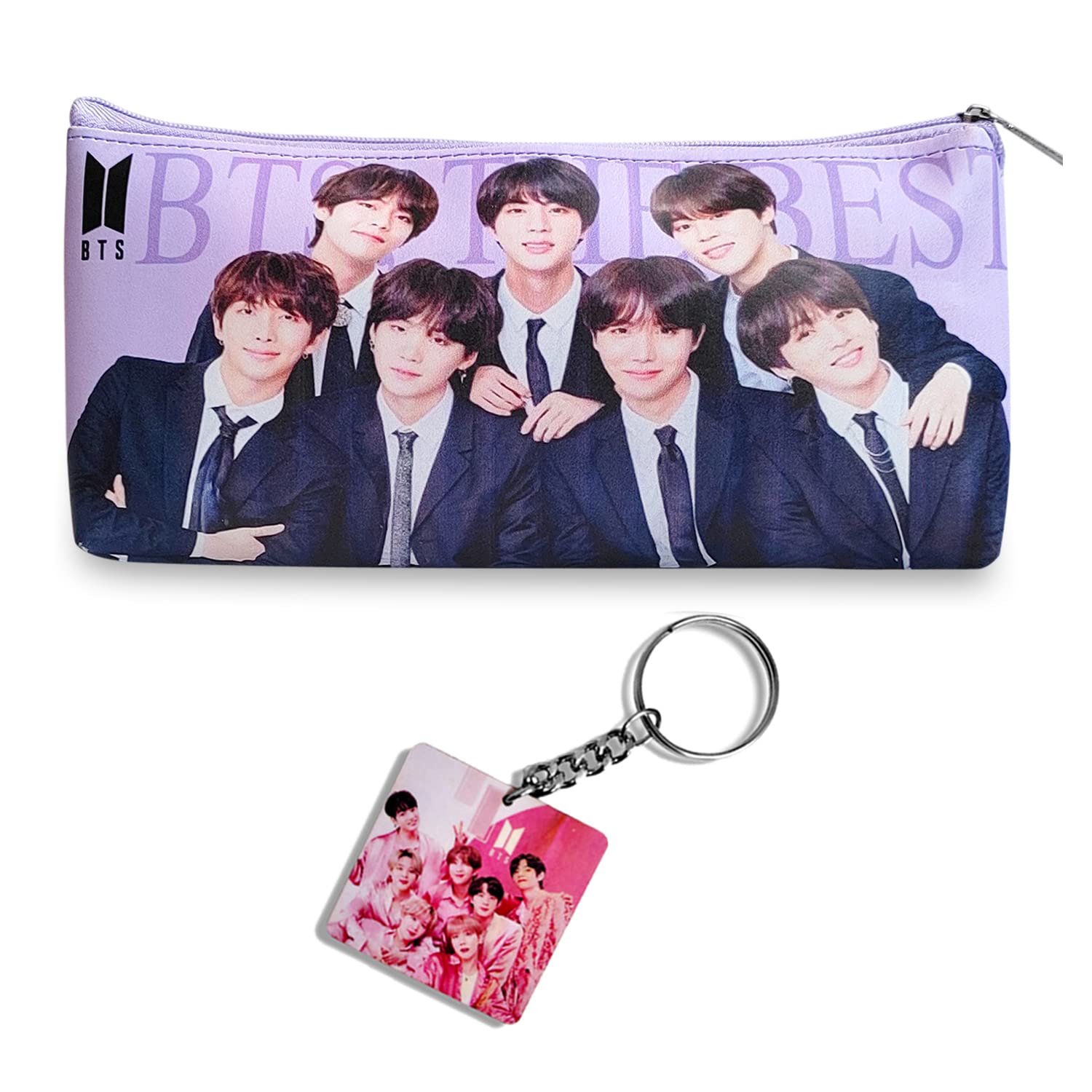 BTS Pencil Pouch & BTS Keychain Combo for Kids BTS Print Art Canvas