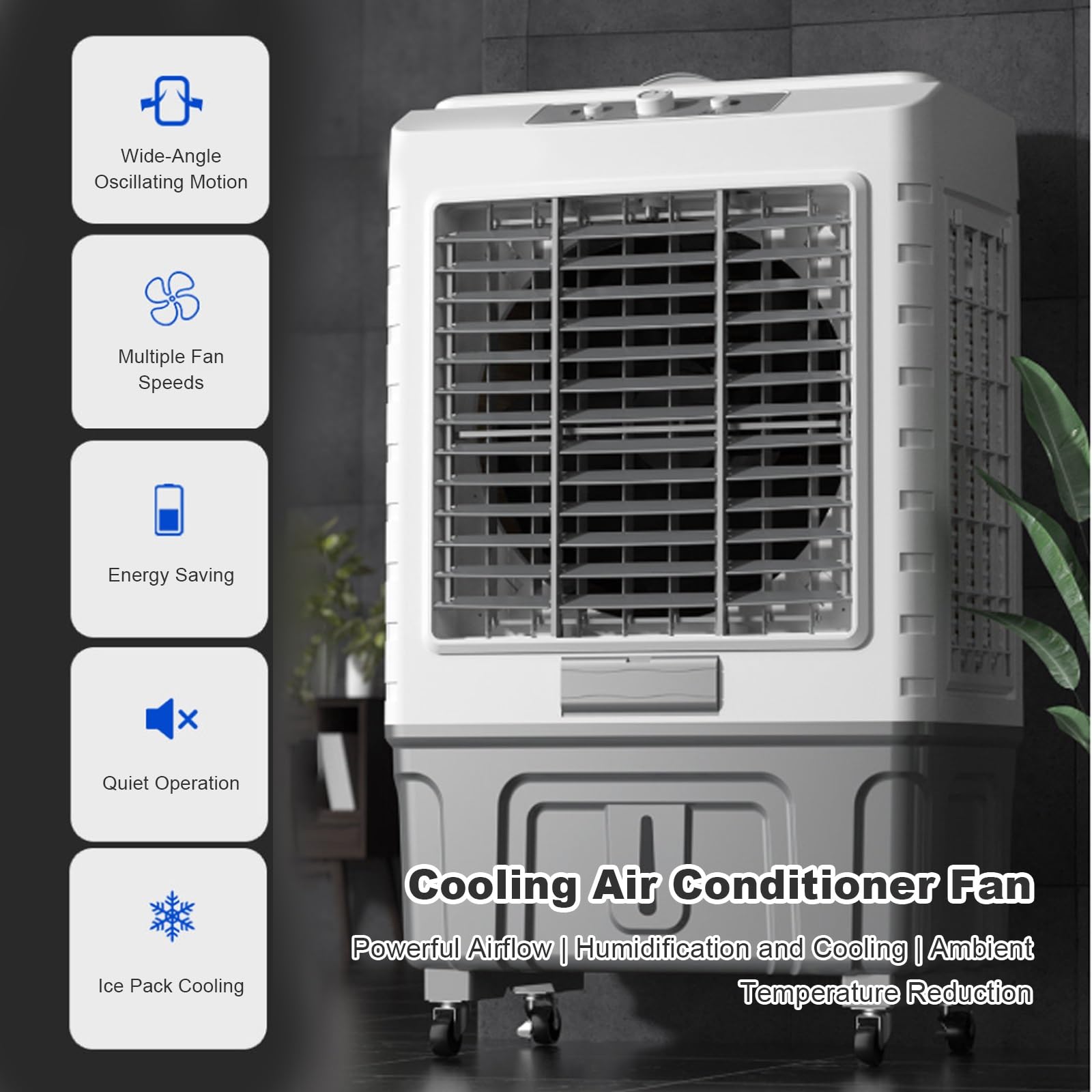 Climatizador Evaporativo Portátil, Aire Acondicionado Portátil Sin Tubo con Oscilación 120°, Ventilador de Refrigeración para Hogar, Oficina, Taller, Garaje