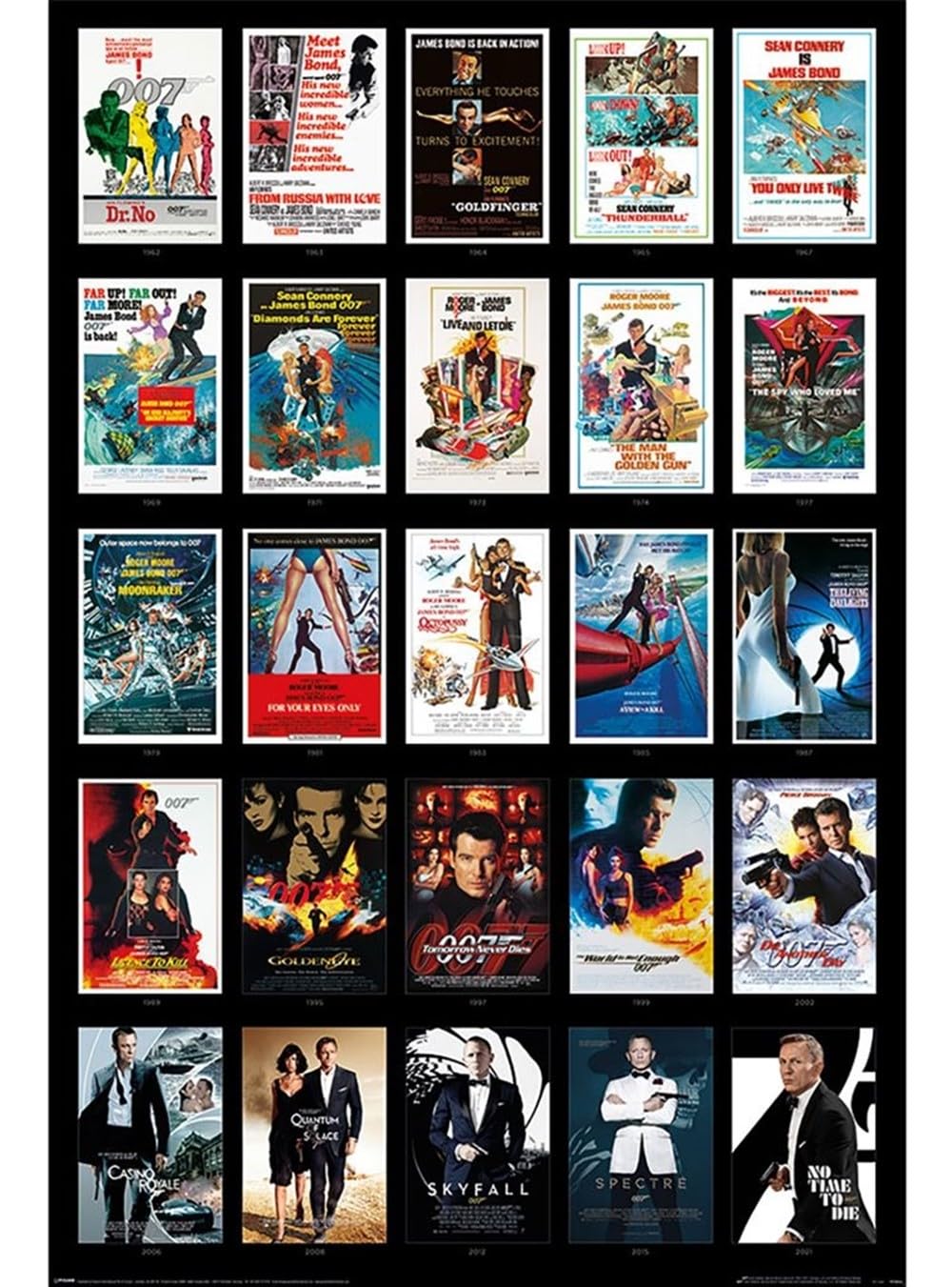 James Bond 25 Films Poster (91.5cm x 61cm x 0.1cm) (Multicoloured)