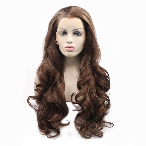 Xiweiya Brown Wig, Synthetic Lace Front Wig, Heat Resistant, Wavy,