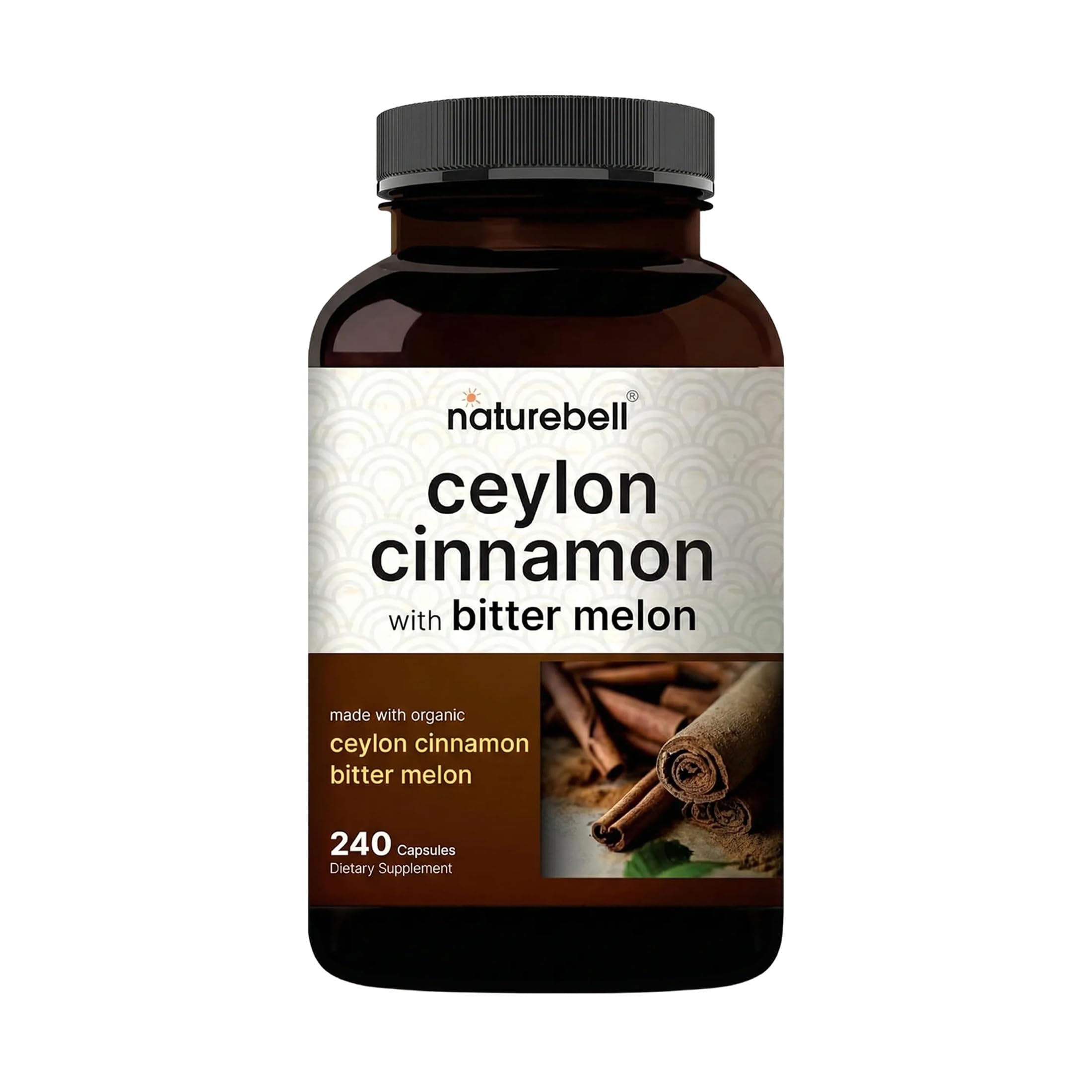 NatureBell Organic Ceylon Cinnamon with Bitter Melon Extract, 240 Capsules 240 Count (Pack of 1)