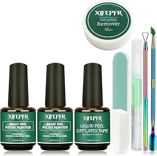 XIFEPFR Gel Nail Polish Remover Kit - 2 Pack Gel Polish Remover with Latex Tape Peel Off Liquid & Manicure Tools, 2-5 Minu...