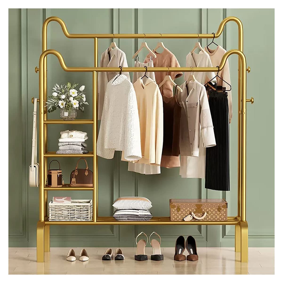 YNBSHGAA Garment Rack, Freestanding Coat Rack Hanging Rail Clothing Rack for Hanging Clothes, Coats, Skirts, Shirts, Sweaters/Gold/150Cm,Gold-150Cm