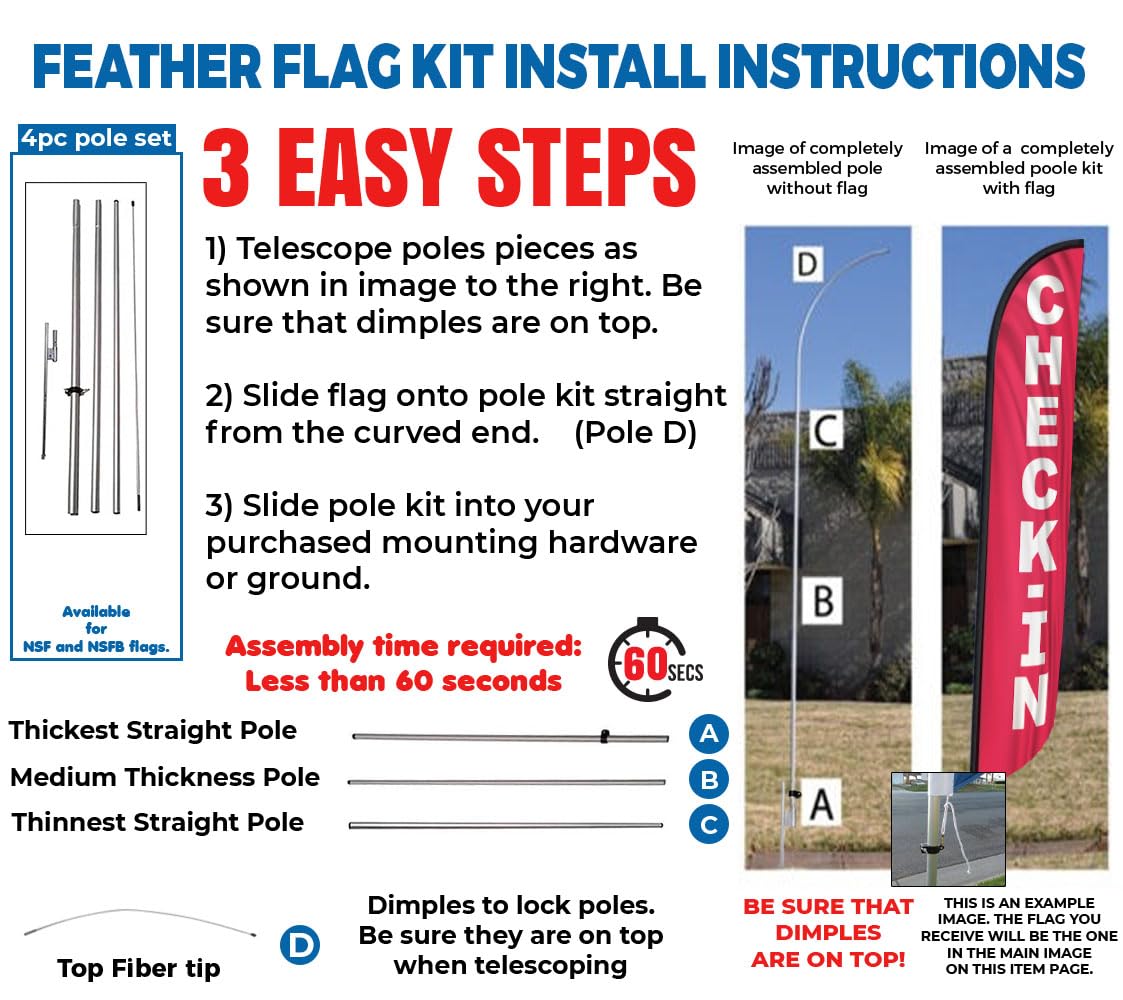 Checkered Black and White 15ft Feather Banner Swooper Flag Kit - INCLUDES 15FT POLE KIT w/ GROUND SPIKE