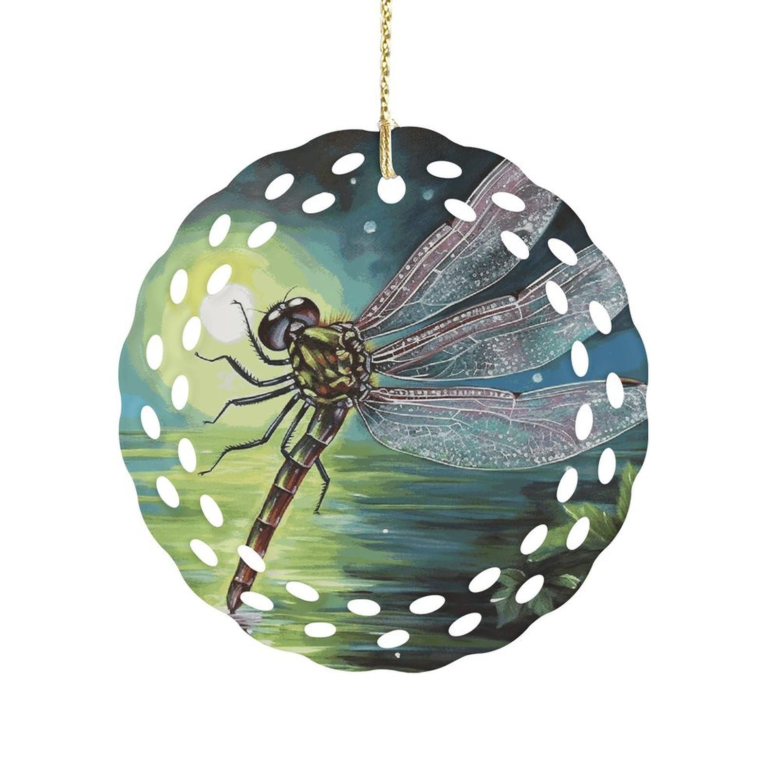 Fodpand Women's Style Dragonfly Painting Ceramic Ornament For Home Decor 3.2" Round Tree Decoration Christmas Ornaments For Men Double-Sided Design