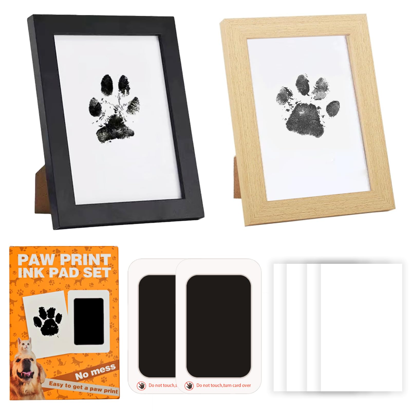 Cyanslen Dog and Cat Paw Print Kit, Inkless Paw Print Kit for Dogs, Cats with 2 Large Size Mess-Free Ink Pad and 2 Wooden Photo Frames, 4 Imprint Card, Pawprint Keepsake Baby Hand & Footprint Kit