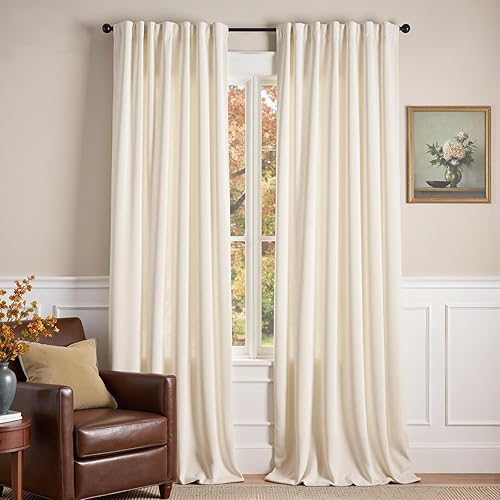 Miniatura 10 de Lazzzy Cortinas de terciopelo blanco de 90 pulgadas de largo para sala de estar, dormitorio, filtrado de luz, aislamiento térmico, cortinas de