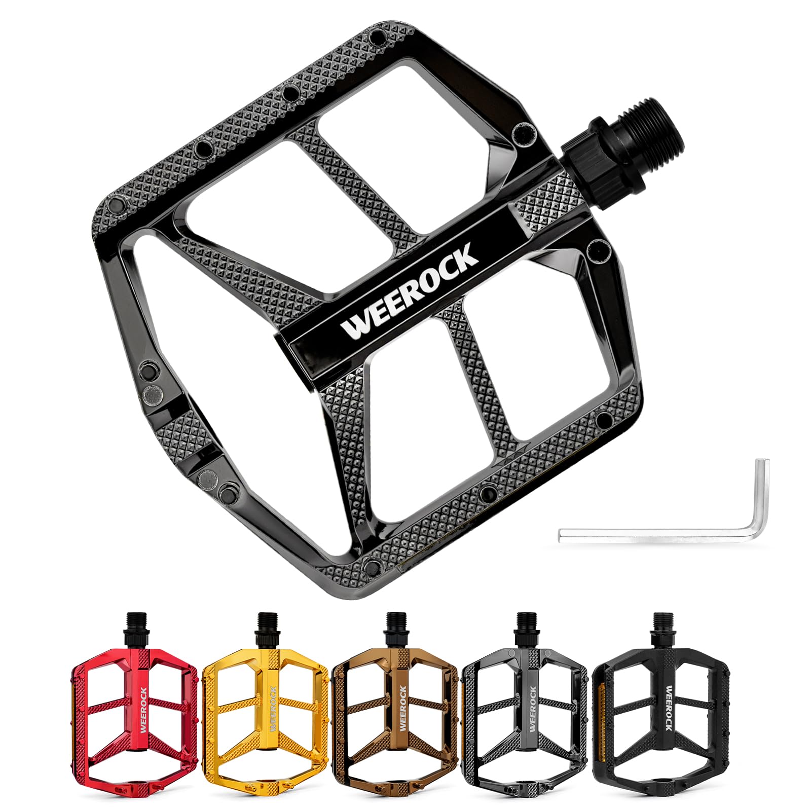 WEEROCK Bicycle Pedals Aluminium MTB Pedals with DU Bearing & Reflector