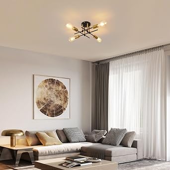 Riserva Sputnik Ceiling Light E27, 4 Lights Industrial Chandelier Gold [Energy Class E]