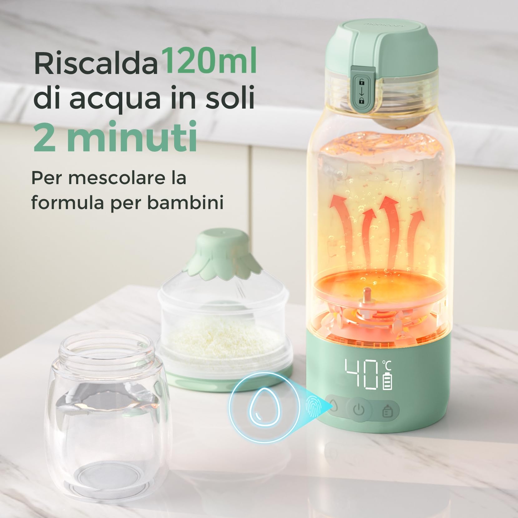Momcozy Scaldabiberon Portatile, Riscaldamento Rapido e Lunga Durata della Batteria, 2 Modalità per Latte Materno e Acqua, Grande Capacità di 500ml per Tutto il Giorno