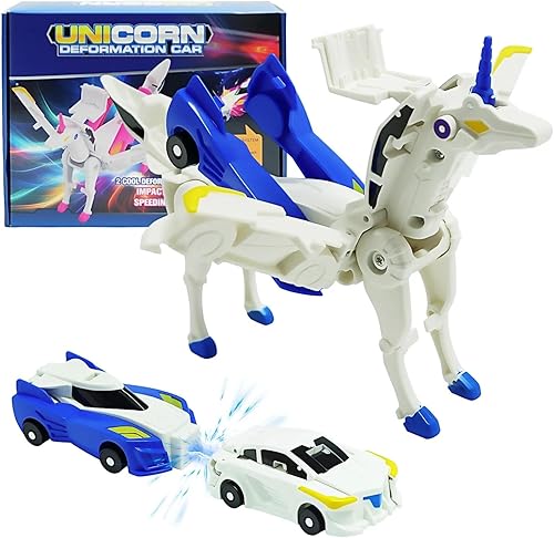 Juguete de auto de unicornio transformador de colisión 2 en 1, autos magnéticos que se transforman en juguetes de unicornio para niños pequeños,