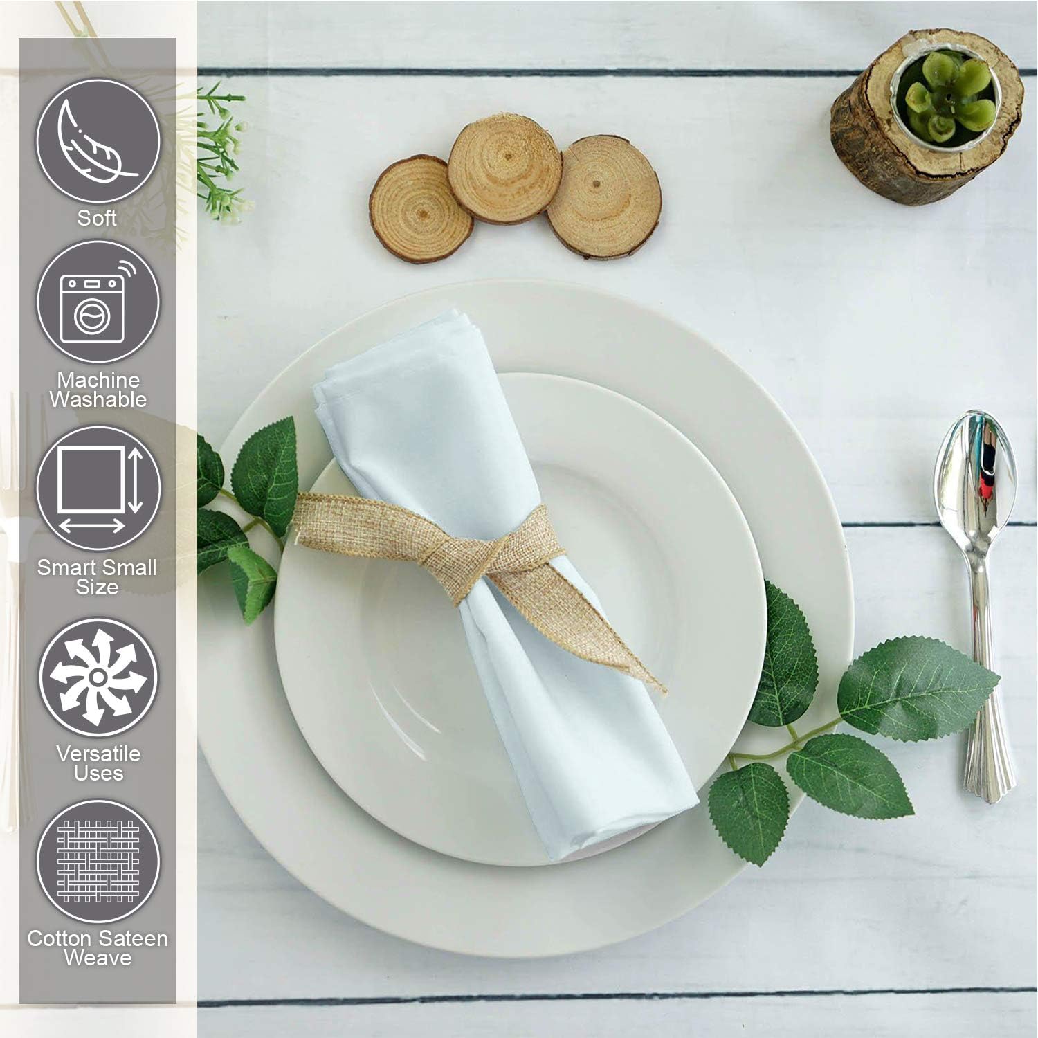 Pizuna Soft Absorbent Cotton Cloth Dinner Napkins Light Blue 24PC Pack 14 Inch x 14 Inch, 100% Long Staple Cotton, Rich Sheen Sateen Weave Hemstitched Lunch Napkins (100% Cotton Baby Blue Napkins)