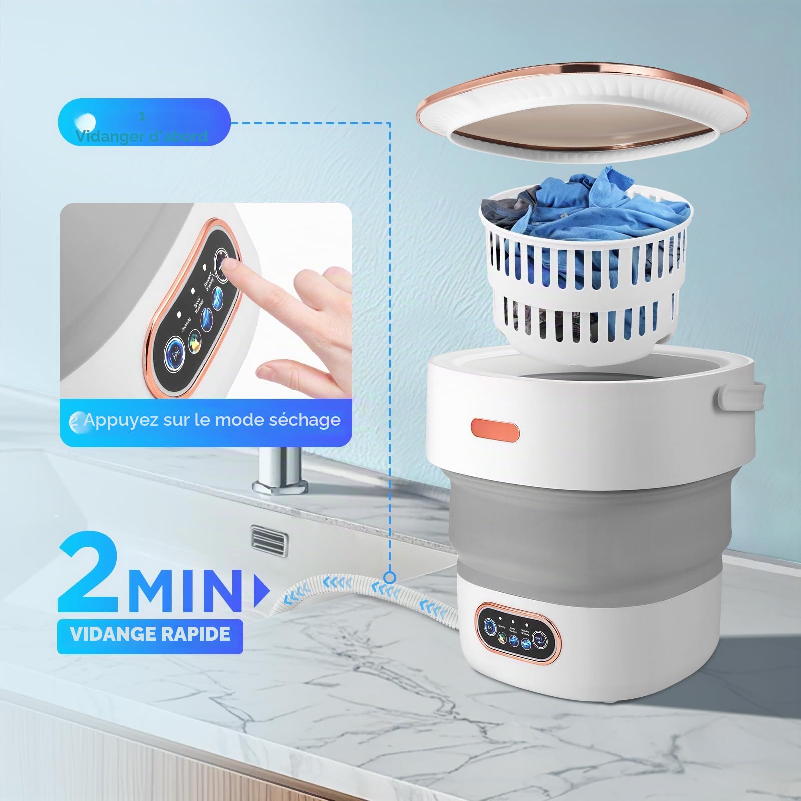 Mini Machine À Laver 13L,Machine À Laver Portable Avec Essoreuse, 3 Modes,Machine À Laver Mobile Avec Tuyau De Drainage,Machine À Laver De Camping Pour Sous-Vêtements,Vêtements De Bébé