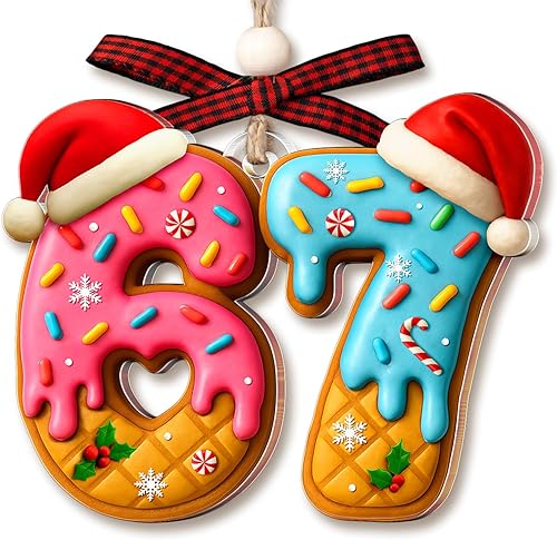 Funny Christmas Ornaments - 67 Ornament - 6 7 Christmas Ornament 2025 - Teens, Girls, Boys, Kids Christmas Ornaments, Stockings - Teen Girl Trendy Stuff - Acrylic White Elephant, Exchange Idea Gifts