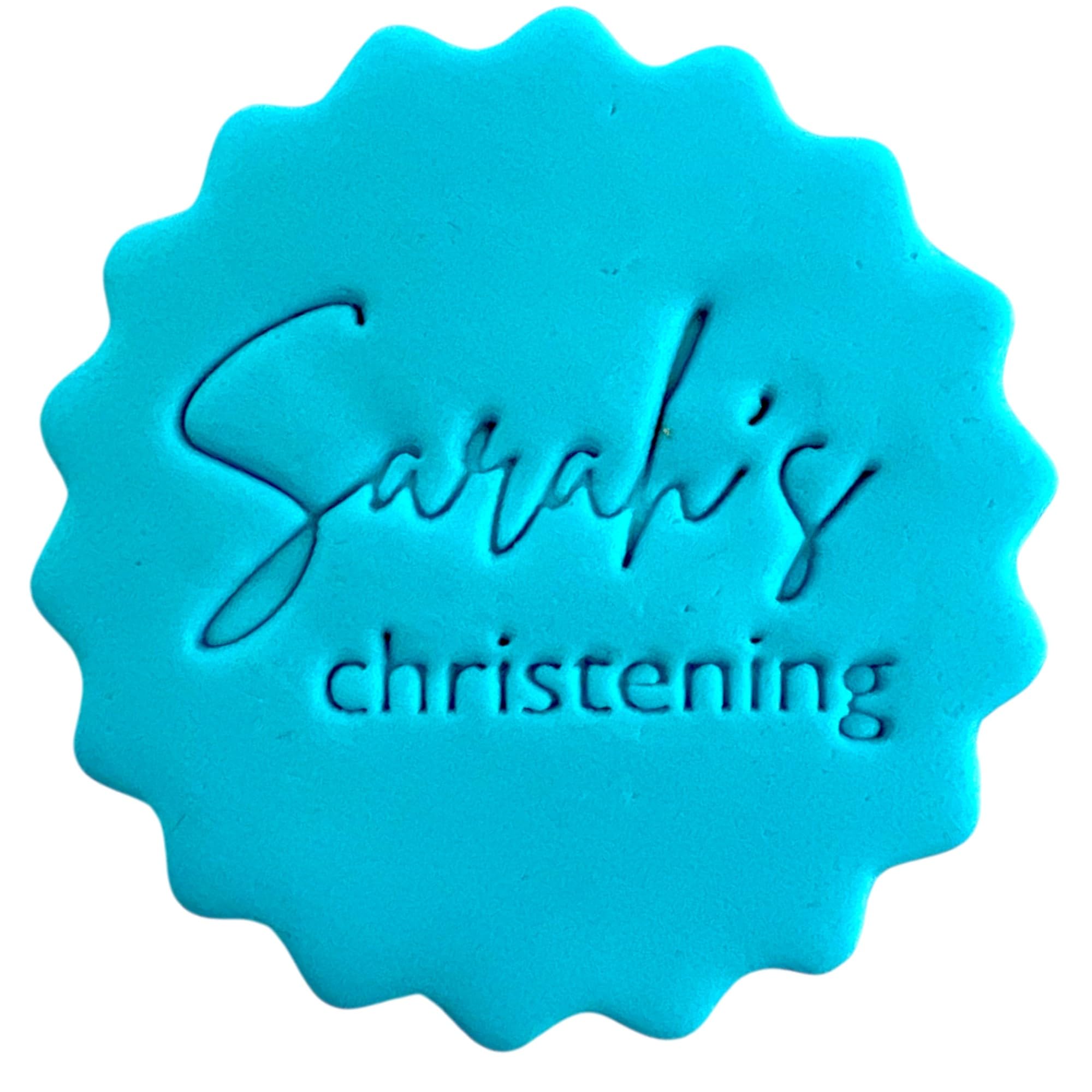 Personalised Cookie Stamp with Free Scallop Cutter, Baptism Christening Communion, 5cm Acrylic Biscuit Embosser, Food-Safe Plastic Baking Tool, Fits M&S All Butter Biscuits (Design 4)