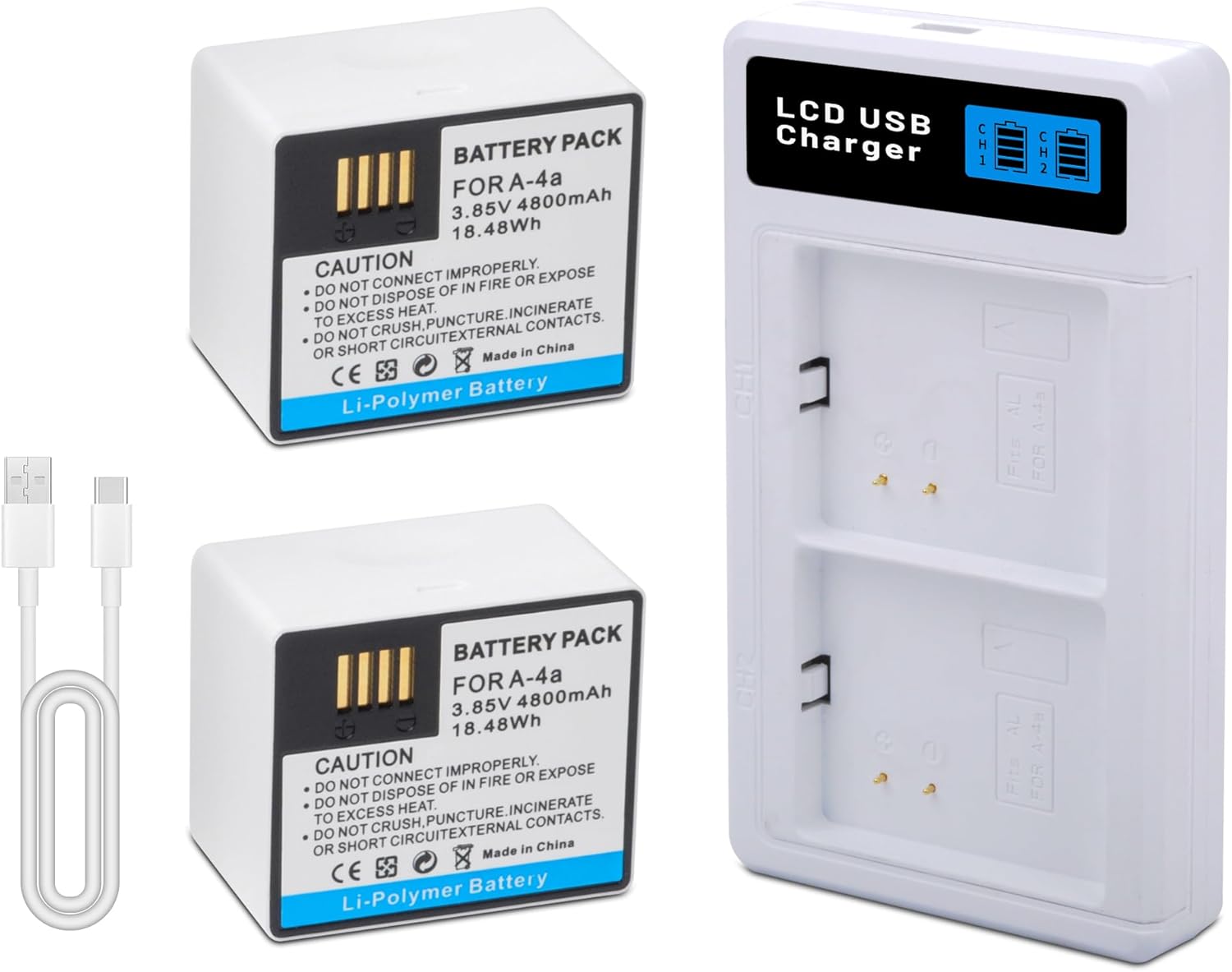 2 Pack A-4a Battery Compatible for Arlo Pro 5S 2K/Pro 4, 3 Arlo Ultra, Ultra 2, VMA5400 VMC4040P VMA5400 VMC4350P VMC4050P VMS4240P, Camera Battery 3.85V 4800mAh/18.48Wh with LCD Dual Charger