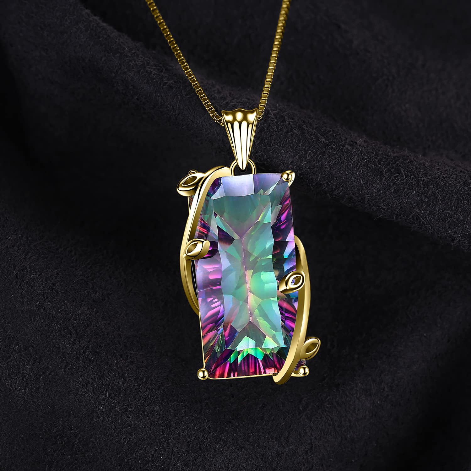 JewelryPalace Rechteckschliff 15ct Echt Regenbogen Quarz Kette Anhänger 45CM, Halskette Damen Silber 925, Collier Damen Vergoldet Bunte Edelstein Mädchen,Halsketten mit Groß Stein Frauen Rosegold Gold