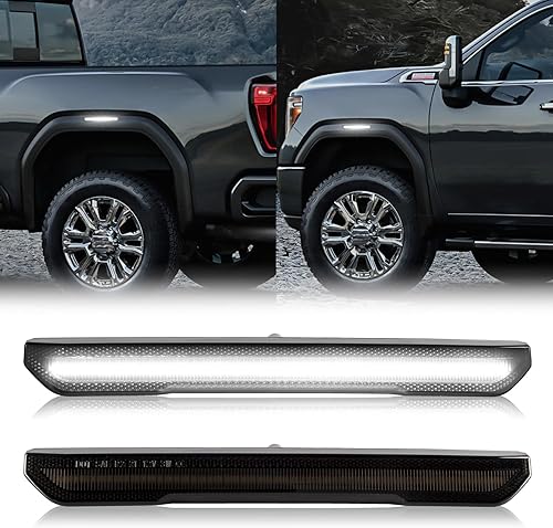 Miniatura 8 de Gempro Luces LED de posición laterales compatibles con GMC Sierra 2500HD 3500HD 2020-2024 - Lámparas de marcador de guardabarros delanterostraseros,