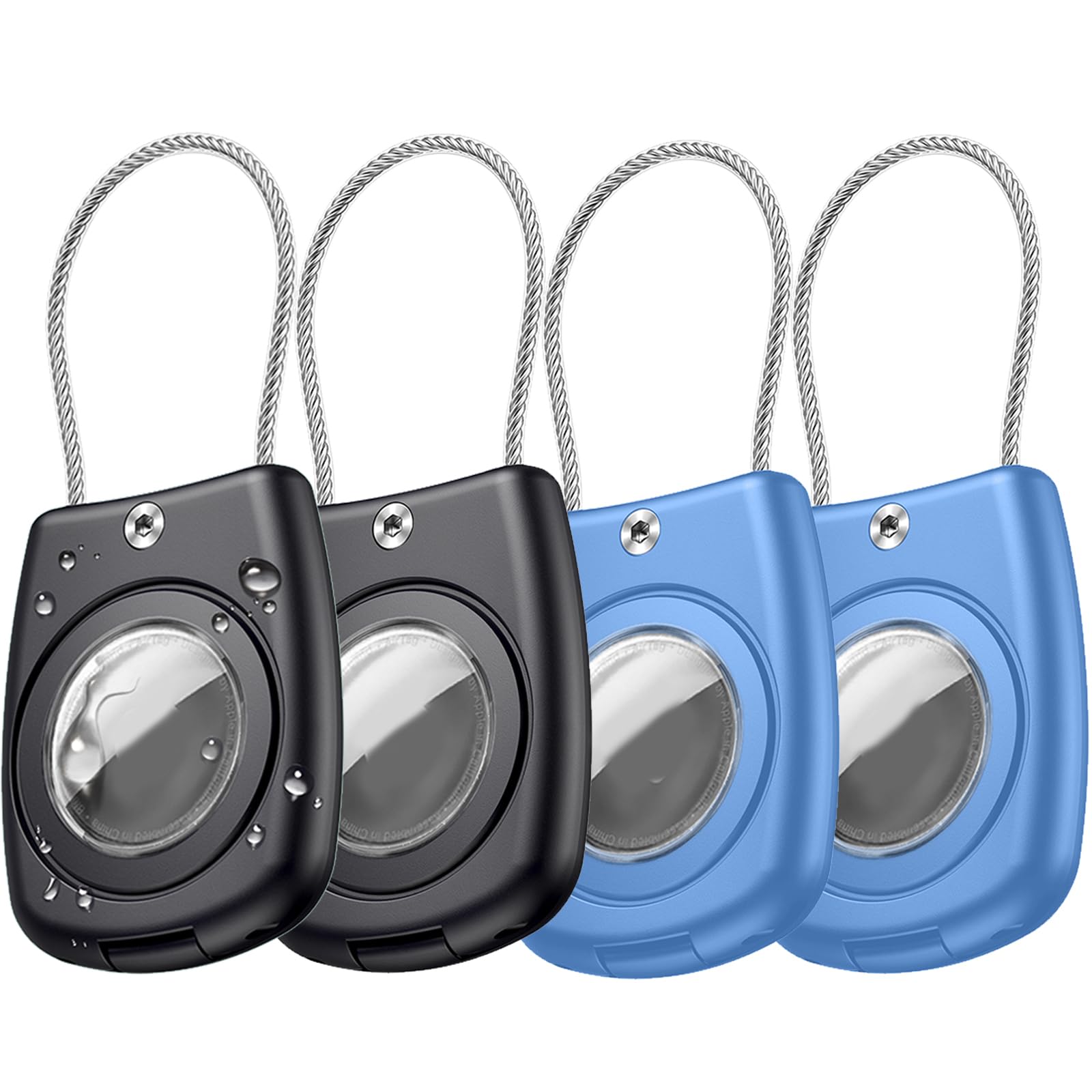 4 Pack Waterproof AirTag Keychain Holder,Air tag Lock Case with Wire Cable Compatible with Apple AirTags,Ultra Durable Airtags Anti-Lost Protective