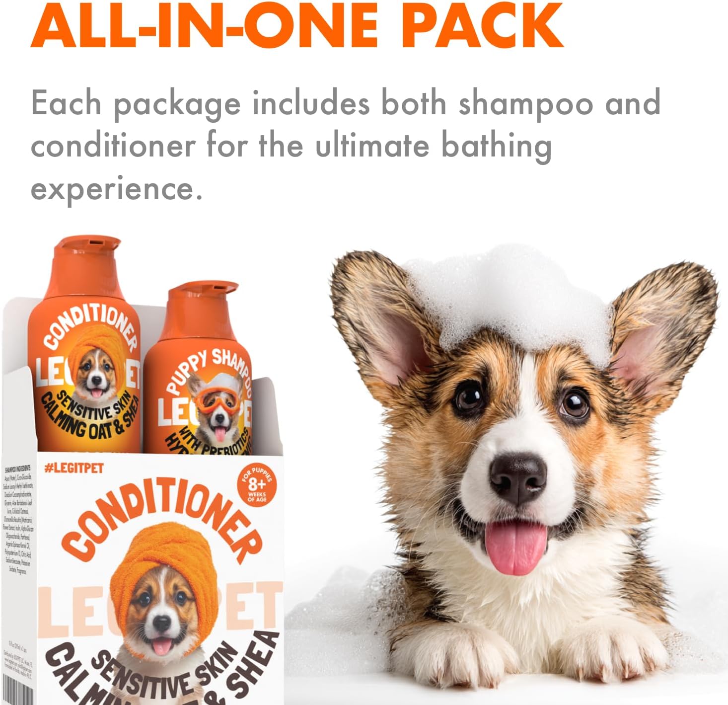Puppy Shampoo and Conditioner Set Hypoallergenic, Tearless, pH Balanced Dog Shampoo for Puppies Oat Milk, Chamomile & Prebiotics Puppy Shampoo for Sensitive Skin Sulfate Free, Paraben Free 2×10 fl oz image 3