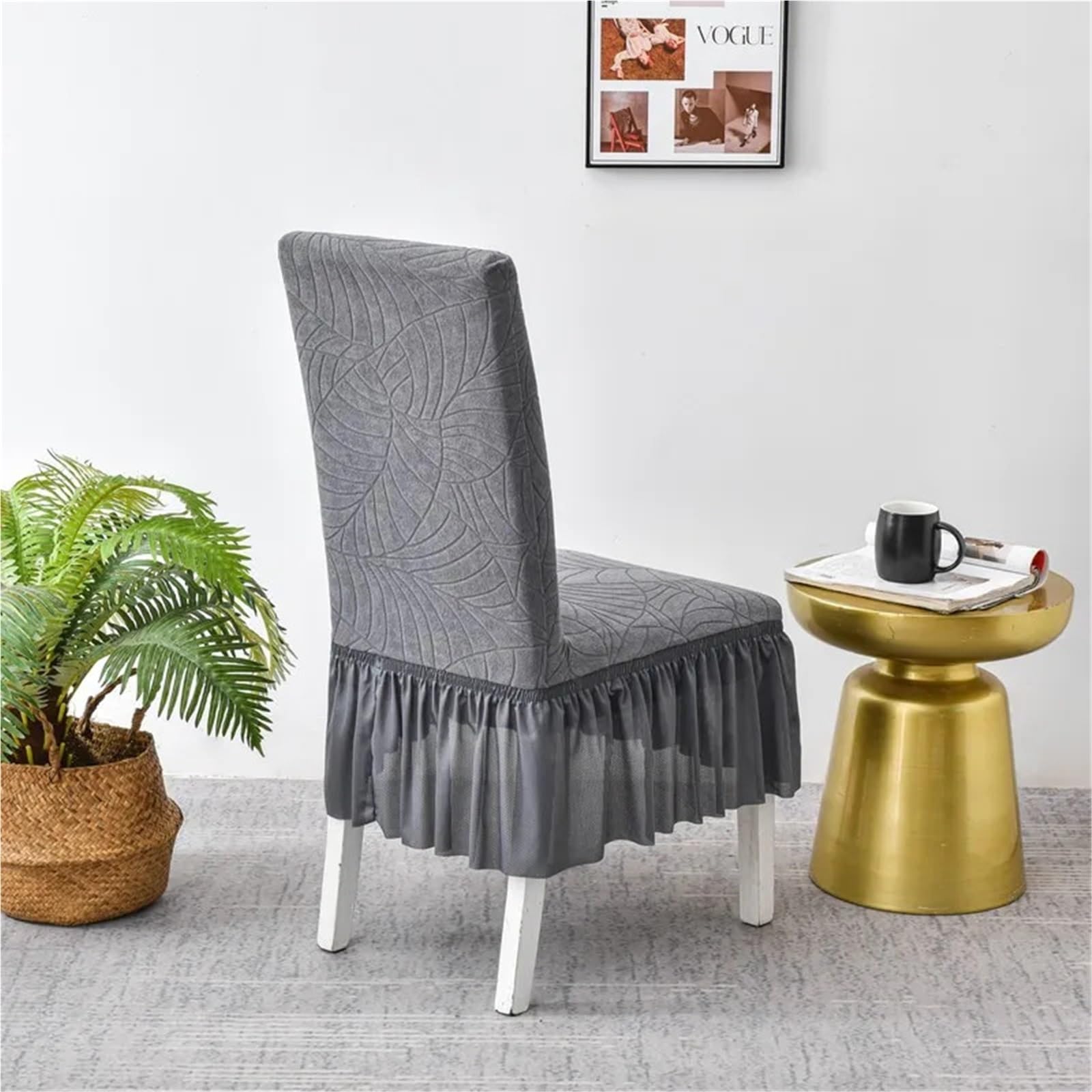 Stuhlhussen 6 Stück Jacquard-Stuhlhussen mit Rock, elastisch, einfarbig, Stuhlhussen for Zuhause, Wohnzimmer, Hotel(Green)