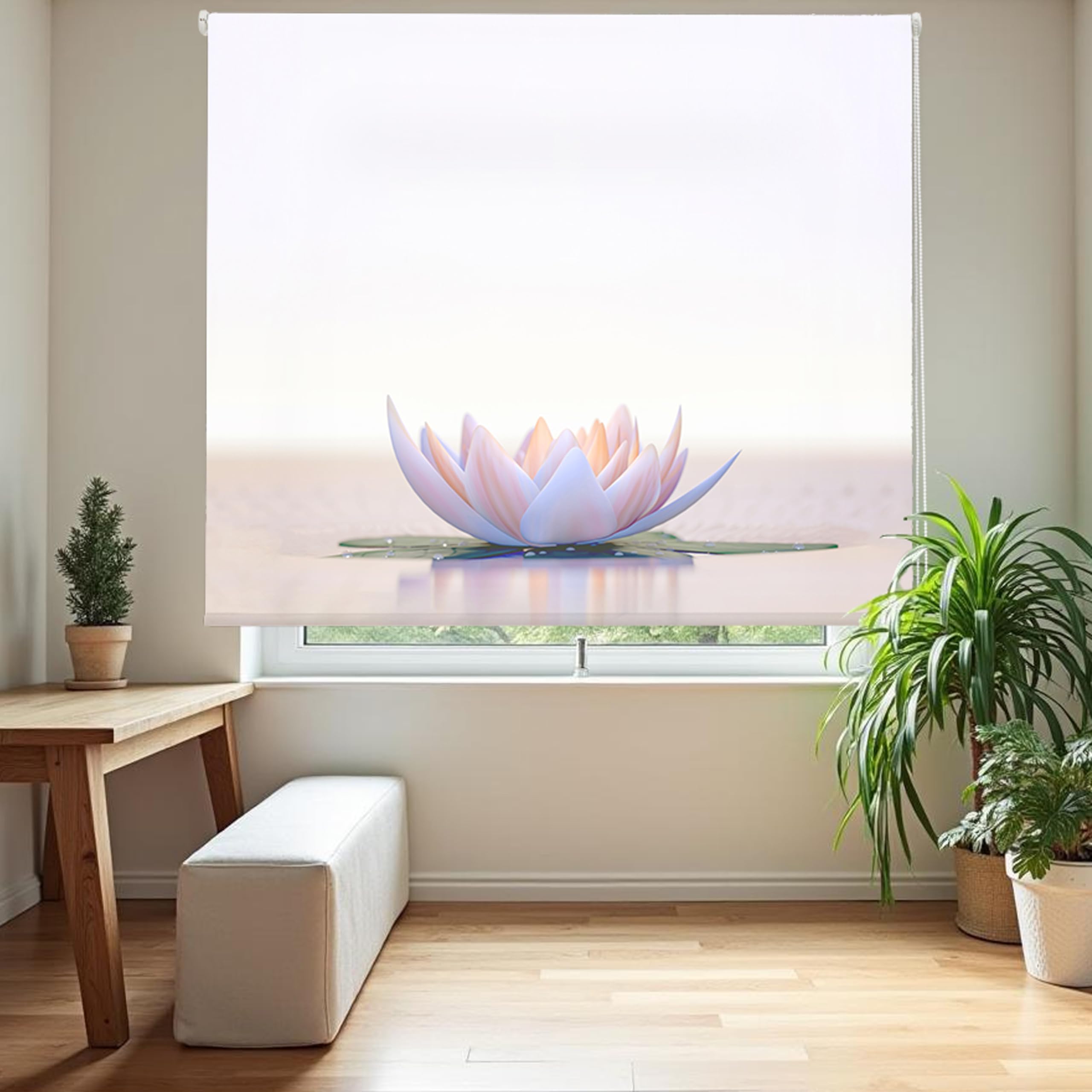 Blindecor Digital | Translucent Printed Roller Blind | Zen Family| F-LOTUSCALM Model | 110 x 180 cm (W x H) Fabric Size 106 x 175 cm | Window Blinds