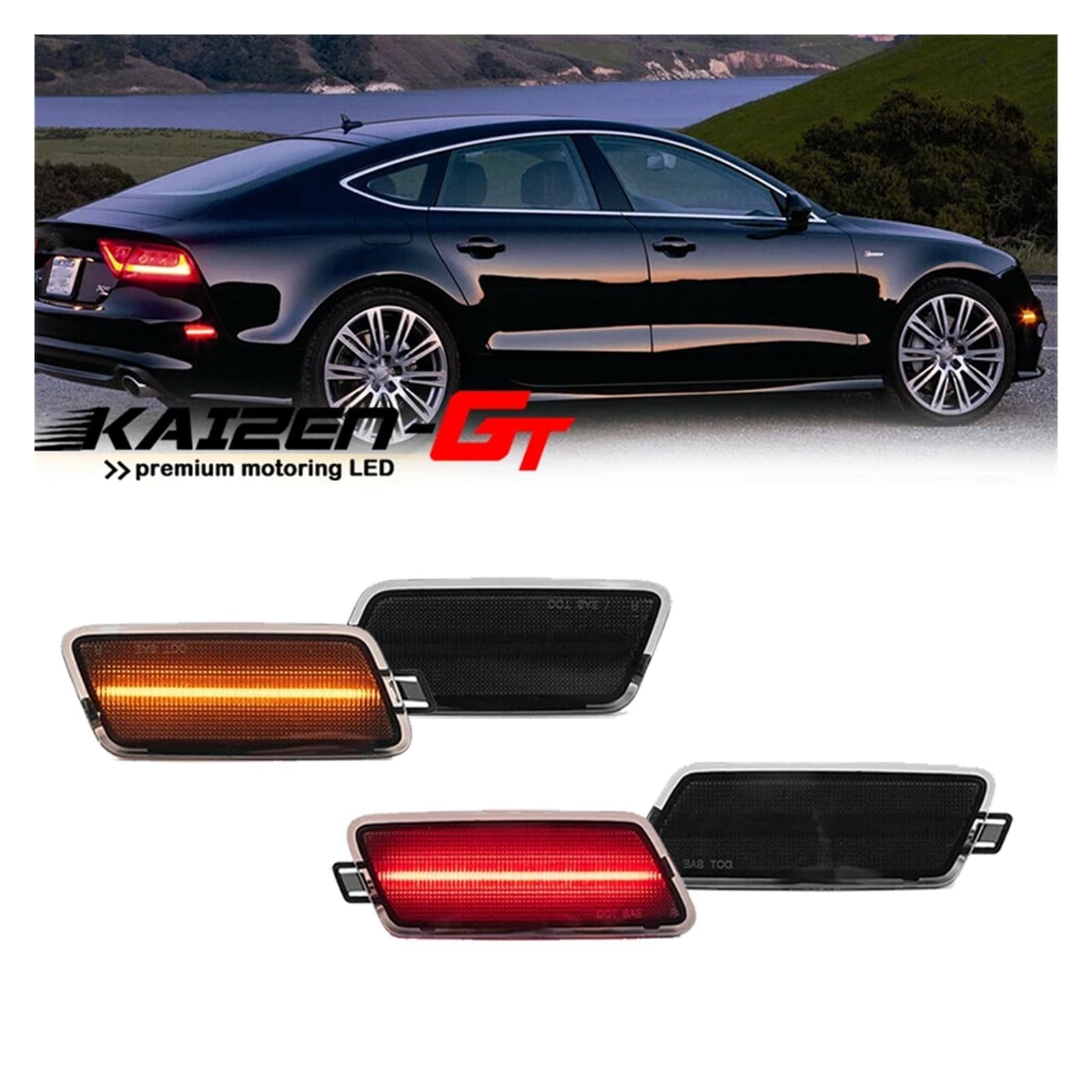Pasuje do A//u//d//i A7/S7/RS7 (typ 4G8) 2012-2018 12V przednia bursztynowa tylna czerwona dioda LED zderzak samochodowy boczne światła obrysowe światła flary błotnika(Crystal Blue)