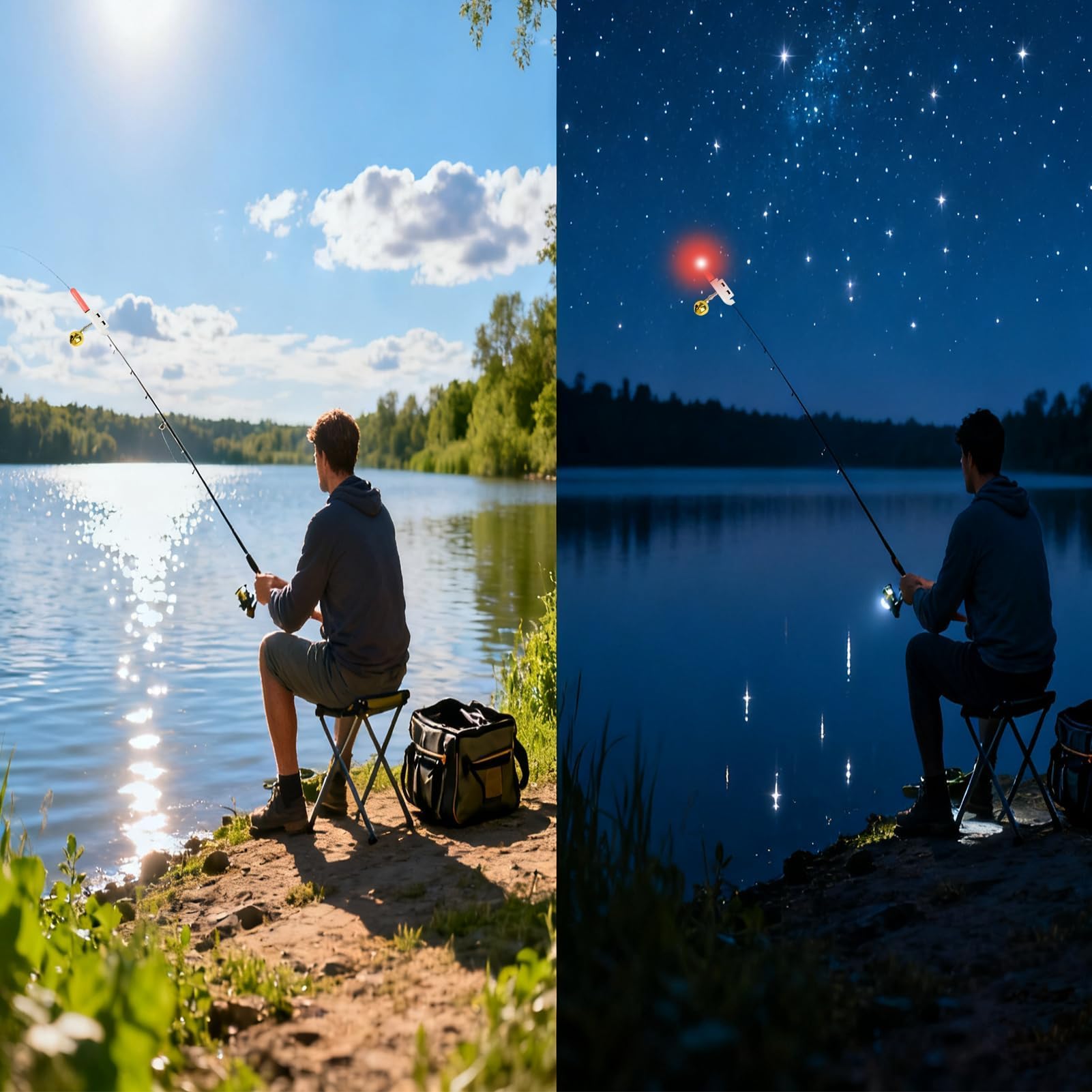 5 pièces de lampes LED de poche pour la pêche, indicateurs de touche à l'extrémité de la canne étanches avec alarme, cloche et boucle pour canne à pêche, accessoire de pêche pour Thanksgiving