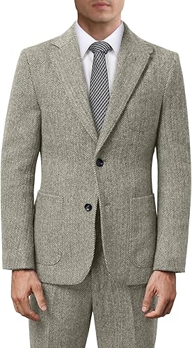 Mens Suit 2 Pieces Slim Fit Herringbone Suit Wedding Brown Tweed Suit Jacket Pan