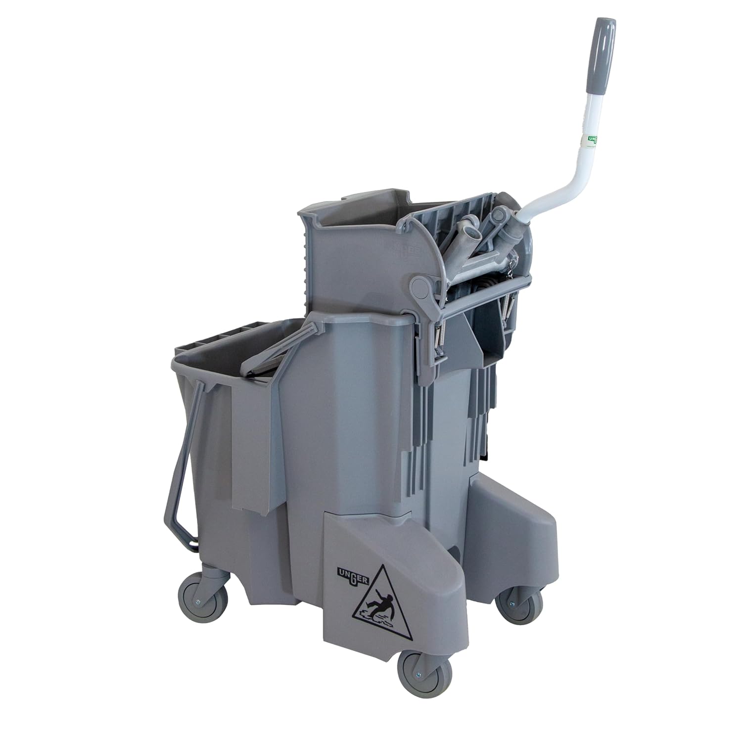 Unger Commercial Dual Bucket Mop System, Dual-Compartment Bucket with Side-Press Wringer for Clean/Dirty Water Separation, 8 Gallon, Gray, SmartColor Compatible - COMBG