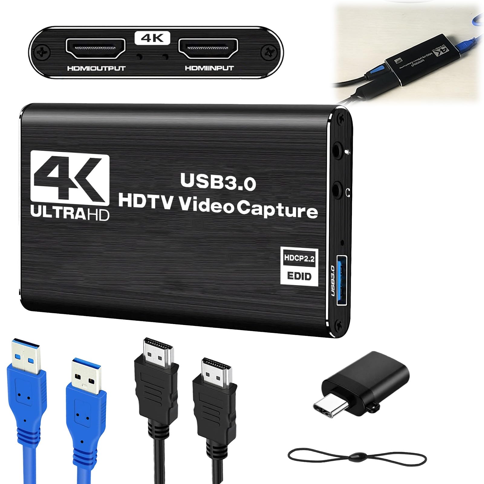 4K HDM Audio Video Capture Card, 1080P 30FPS USB 3.0 Full HD 4K@30Hz Game Streaming Capture Cards Device Compatible with PS5 PS4 Switch Xbox OBS Mac Linux Windows Camera Live Broadcasting Recording — view 8