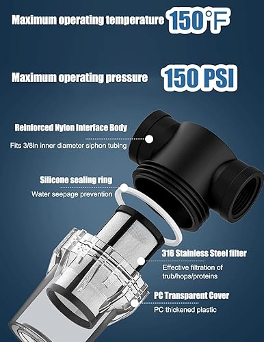 Miniatura 3 de Filtro de cerveza en línea, filtro de agua de 80 mallas de 150 micrones, dispositivo de filtración de filtro en T de plástico, alimentación por