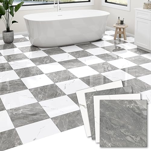 Miniatura 3 de Paquete de 30 baldosas de vinilo adhesivas despegar y pegar para suelo de 12" x 12", tablones de suelo autoadhesivos para baño, inquilinos, cocina,