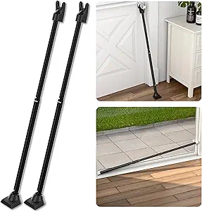 SECURITYMAN 2-in-1 Door Security Bar & Sliding Patio Door Security Bar (2 Pack) via Interchangeable Caps - Heavy Duty Iron Construction Door Stoppers for Home, Apartment, Travel Hotel - Black