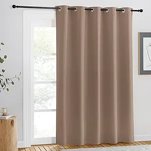 NICETOWN Door Curtain 84 inch Length for Bedroom - Room Darkening Light Blocking Thermal Insulated Solid Ring Top Blackout Window Drapes for Living Room (1 Panel, W66 x L84, Cappuccino)