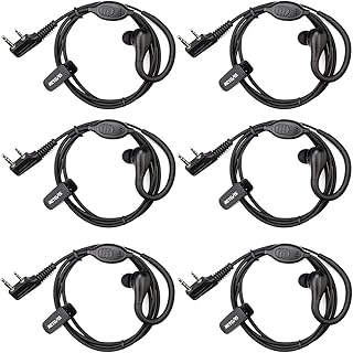 Retevis RT22 Walkie Talkie Earpiece with Mic, 2 Pin Earhook Earpiece, Compatible H-777 RT21 RT68 RT19 Baofeng UV-5R Arcshell AR-5 Two Way Radio, Security Two Way Radio Headset(6 Pack)