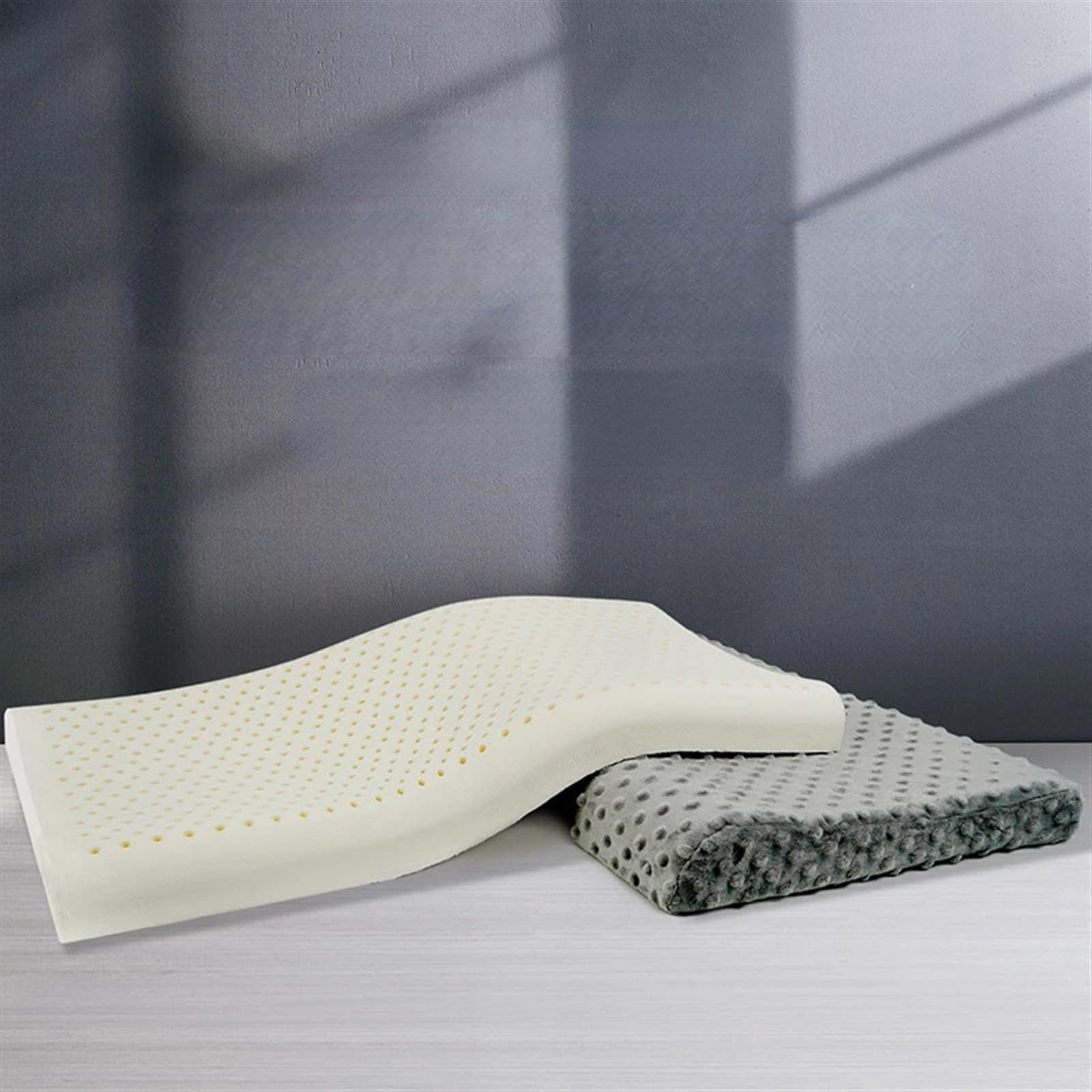 Almohada De Espuma Con Memoria Almohada de espuma viscoelástica, almohada ondulada fina y suave de látex for ayudar a dormir a los adultos, almohada larga y baja ultrafina for proteger la columna cerv