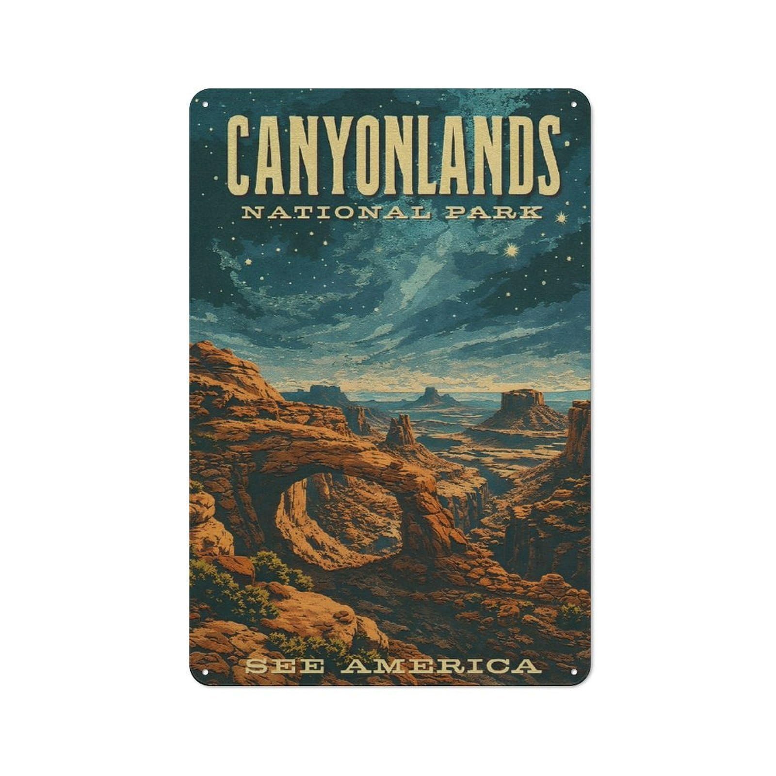 Junmoney Style-12 Metal Wall Plaque With Canyonlands National Park Vintage Design 30X20cm, Retro Room Wall Plaque For Home, Shop, Pub Or Studio Wall