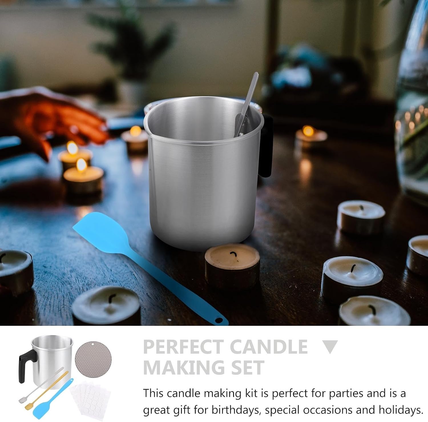 Unomor Stainless Steel Candle Pouring Pot DIY Candle Making Kit Wax Melting Tool for Beginners and Professionals Gift for Craft Lovers Random Color
