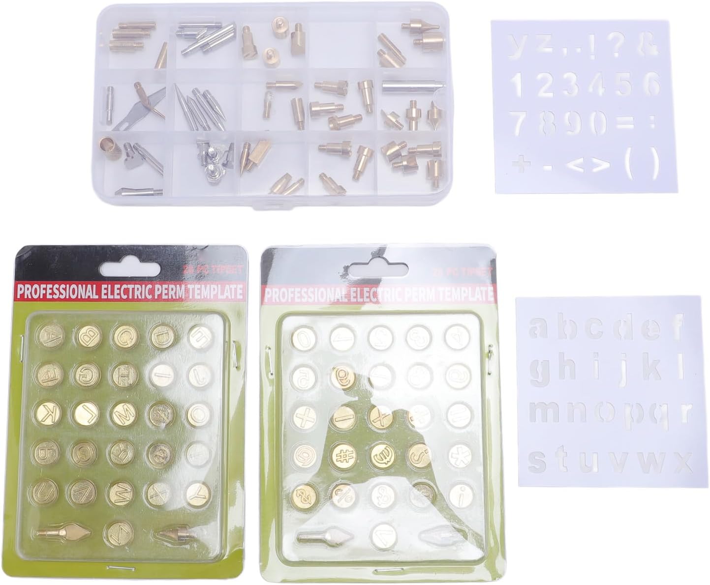 Wood Burning Tip Set Brass with Alphabet Number Stencils 110PCS, DIY Crafts Tool for Adults Beginners - Easy Installation, Durable Brass Material, Ideal for Wood and Leather