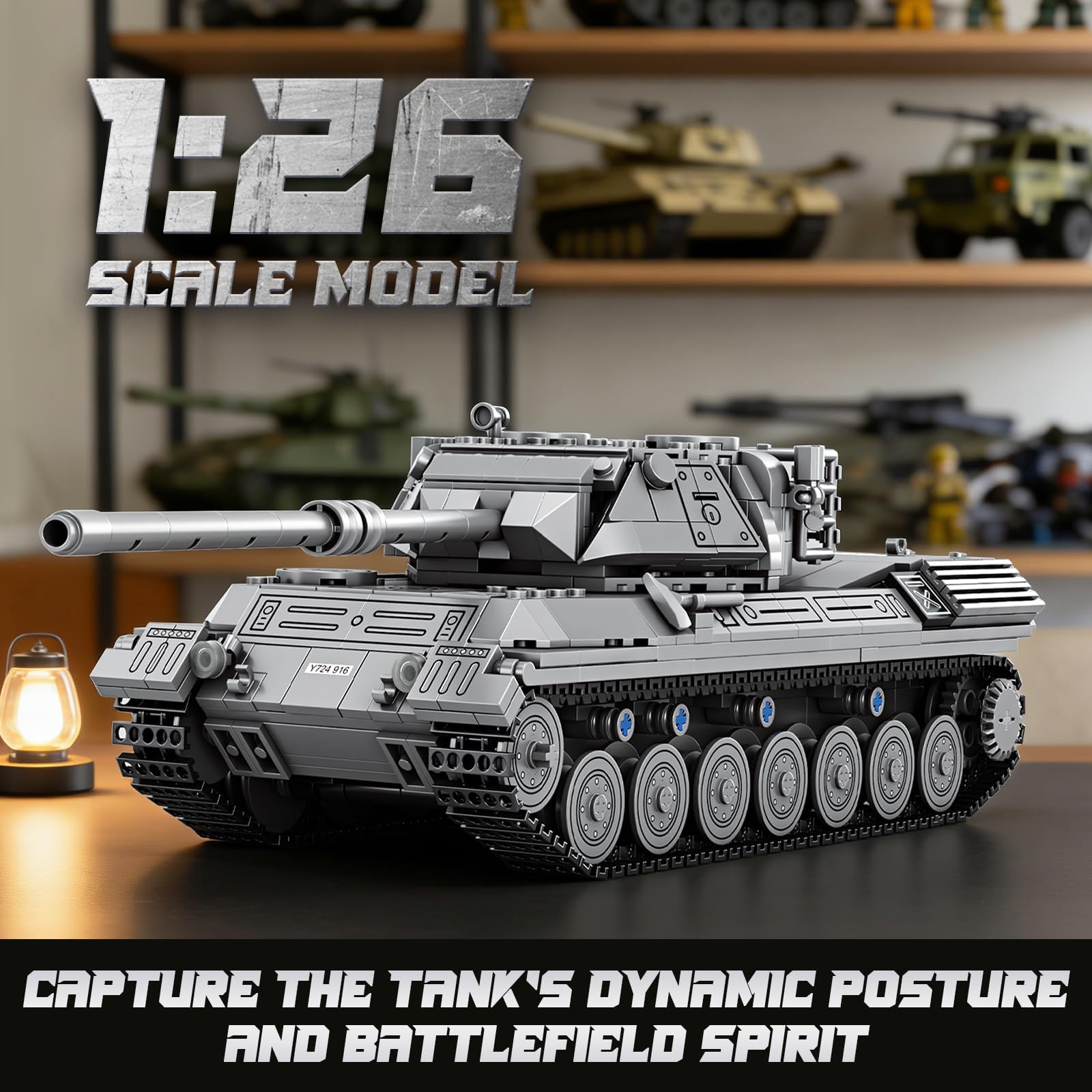 Reobrix Leopard 1 zestaw do budowania czołgów dla dorosłych, licencjonowany model wojskowy 1:26, 1273 szt. wojskowych klocków czołgów z obrotową wieżą, prezent dla dorosłych, chłopców w wieku od 14
