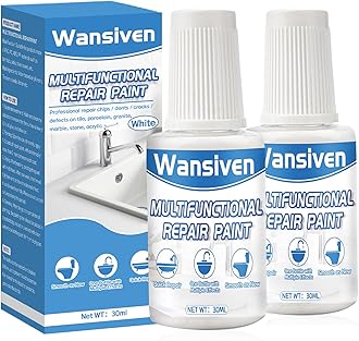 WansivenTile Paint, Enamel Touch Up Paint 30ml, Easy and Quick Drying Gloss Finish Bathroom Repair Paint Suitable for Kitchen, Bathroom, Fridge, Shower, Sink (White) (White-30ml-2pack)